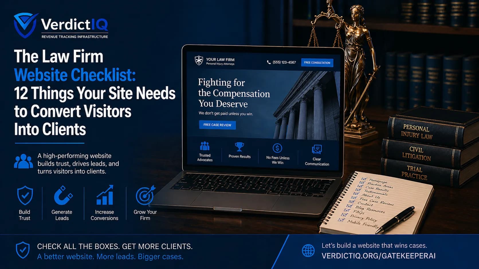 Law firm website checklist showing conversion elements for attorney websites
