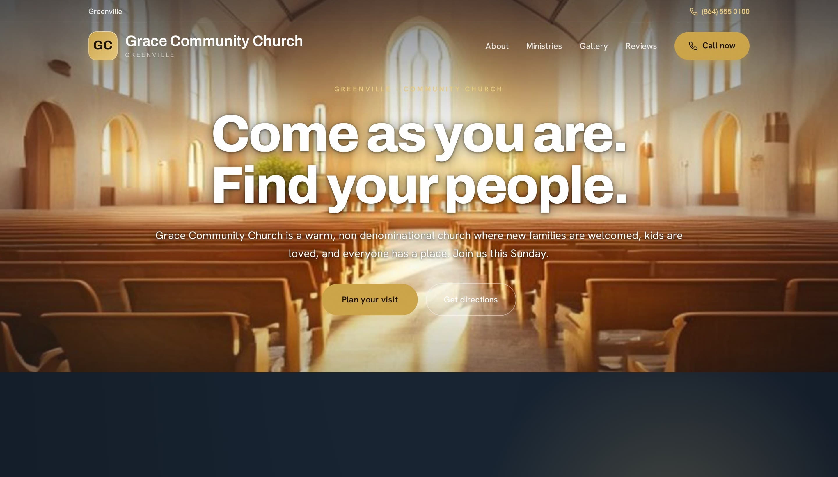 Grace Community Church, Modern site plus a Sunday finder that welcomes new families